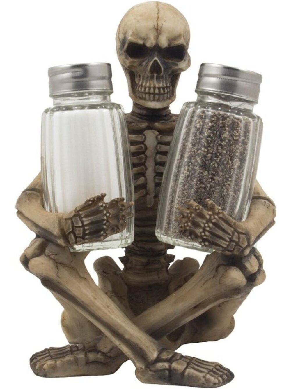 Spooky Skeleton Salt & Pepper Shaker Set with Decorative Rack for Halloween